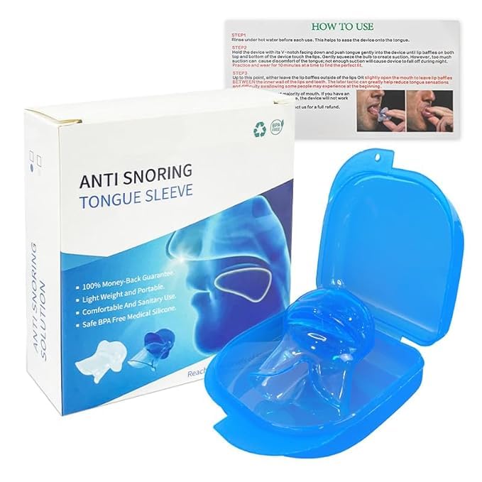 Anti-Snoring Tongue Device – Medical Silicone Sleep Aid for Snoring Relief, Effective Stop Snore Sleeve for Sleep Apnea Solutions (Blue)