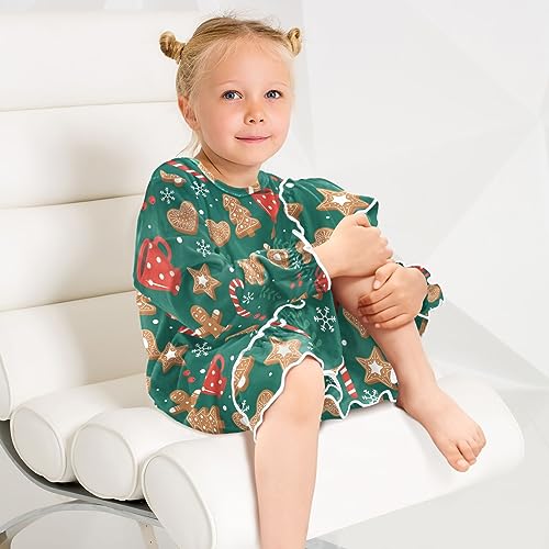 GuoChe Gingerbread Merry Christmas Green Princess Nightgowns For Girls Princess Pajamas Girls Princess Night Shirt 5-6T4