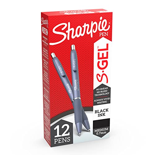 Image of SHARPIE S-Gel Pens, Blue Barrel, Medium Point (0.7mm), Black Gel Ink Pens - Home, Office, School, Journaling, Writing, Note-Taking, Teacher Supplies, 12 Count (Pack of 12)