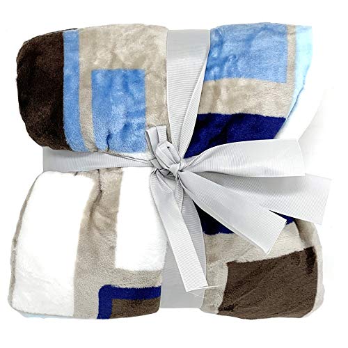 allgala 60x45 Super Soft Flannel Plush Light Weight Throw Blanket-Blue Squares-BLK82407