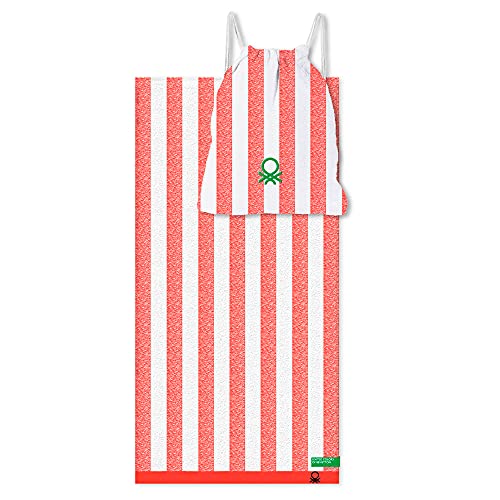 Benetton United Colors of Set 2 Strandtuch, 90 x 160 cm + 1 Tasche 144 TC Segeltuch, Rot, 160 x 90