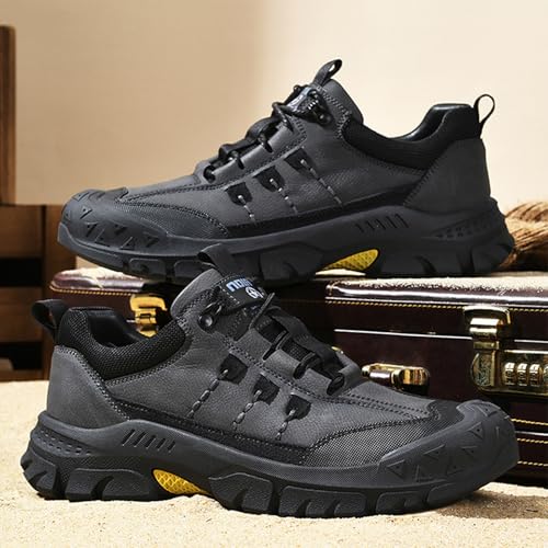 Men's Genuine Leather Platform Leisure Hiking Shoes Fashion Round Toe Lace-Up Lightweight Non-Slip Outdoor Mountain Trainers4