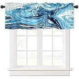 Valance Curtains for Kitchen Windows Marble Navy Blue Ink Painting Short Window Valances Treatment R