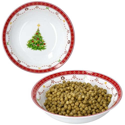 MamboCat 2er Set Weihnachtstraum Servierschalen Ø23cm I 1L I weiße Porzellan Schüssel mit Weihnachtsdekor für Kartoffeln, Gemüse, Suppe & Co. I für Weihnachten, Christmas