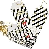 50 Pack Christmas Card Gift Holder Tags with Ribbon Tie Strings Attached Gold foil Holiday Design Write On to and from Name Tag Labels for Gift Bags Wrapping Presents & Packages by Gift Boutique