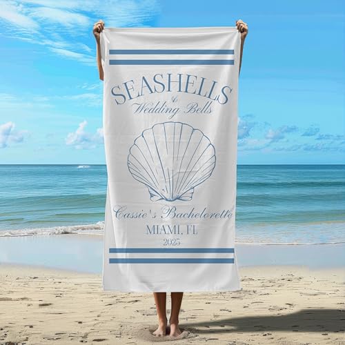 URBA CREATIVE STUDIO Seashells and Wedding Bells Beach Towel Custom