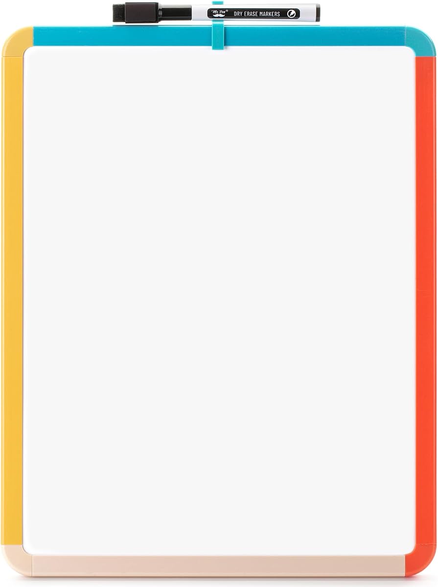 Mr. Pen- Dry Erase Board, 14” x 11” with a Black Dry Erase Marker, Colorful Frame, Small White Board, White Board for Kids | Colorful Frame, Small Mini White Board for Students, Fridge, Wall, Locker, Includes Double Sided Tapes