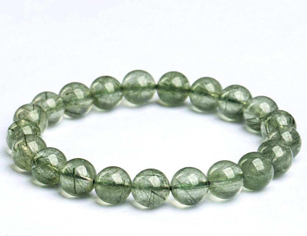 Green Phantom Quartz Bracelet,Premium Natural Green Rutilated Quartz Crystal Healing Bracelet,Wealth & Growth Energy Stone for Women & Men,8mm