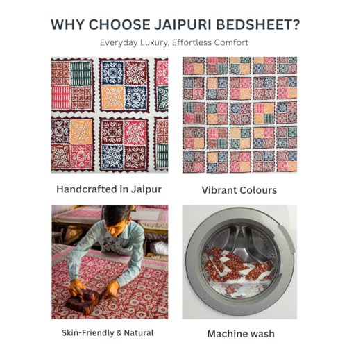 Image of JAIPUR PRINTS 160 TC, 100% Cotton Bedsheet for Double Size Bed bedsheets Rajasthani Jaipuri Printed Double Size Bedsheet with 2 Pillow Cover / 90x100 inch / 235x215 cm /Mehroon
