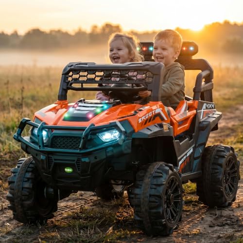 Image of Baybee Broot Electric Car for Kids with Parental Control | Baby Battery Operated Ride On Toy Car with 4x4 Motor, RGB Lights, Music & Swing Mode | Rechargeable Battery Car for Kids 2-6 Years (Orange)