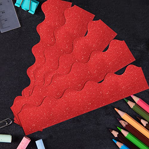 65Ft Border Trim Bulletin Borders Stickers, Shine Glitter Scalloped Bulletin Chalkboard Decor, Bulletin Board Trim Poster Borders Classroom Decoration Strips For School Classroom Party (Red) #TOP6