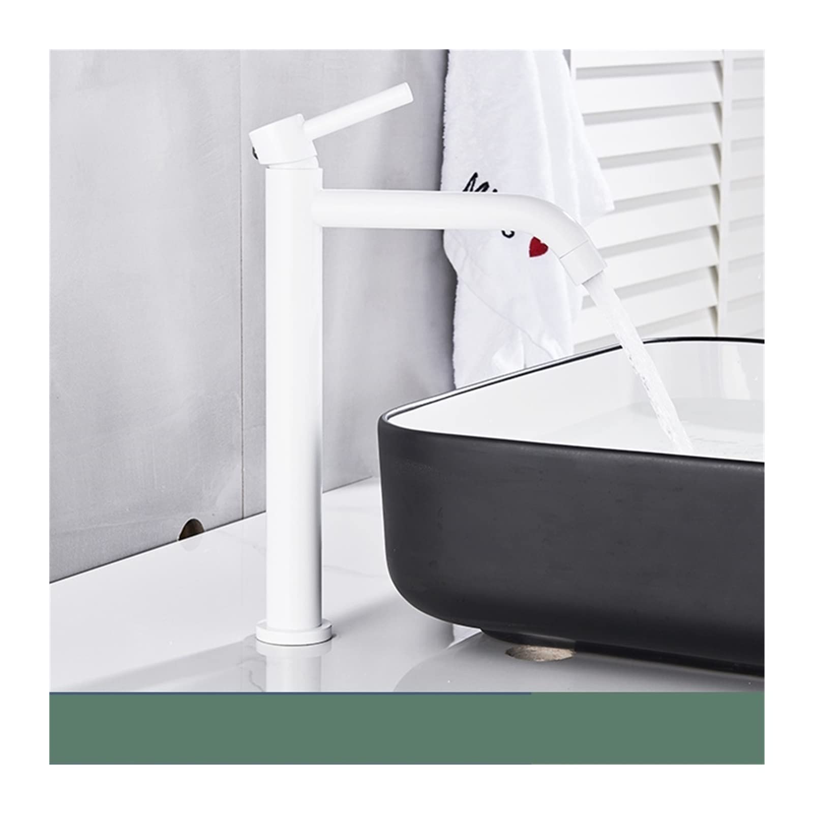 Flexible Swivel Tap, Fashinon Gun Gray Black White Tall Basin Sink Faucet Brass Body Hot&Cold Water Bathroom Washbasin Mixer Single Handle(Bianco)