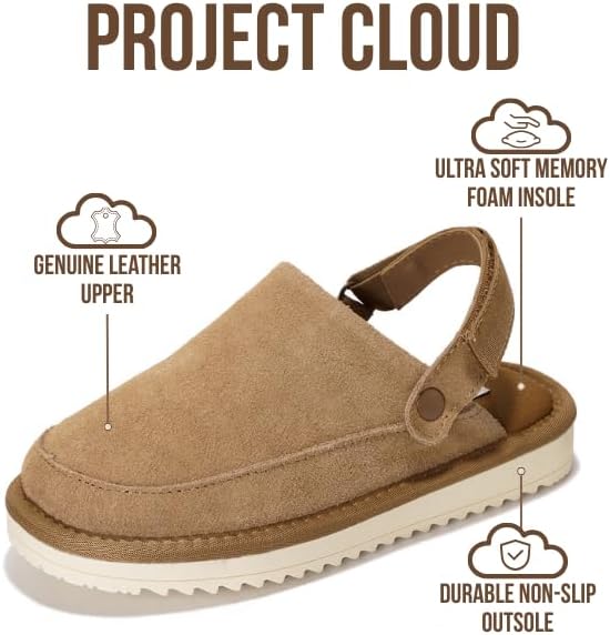 Project Cloud Kids Clogs Genuine Leather with Back Strap - Memory Foam & Lightweight Slip-on Boys and Girls Sandals with Adjustable Straps - Non-Slip Clogs for Kids Sandals (Little Goldstar) - Image 3