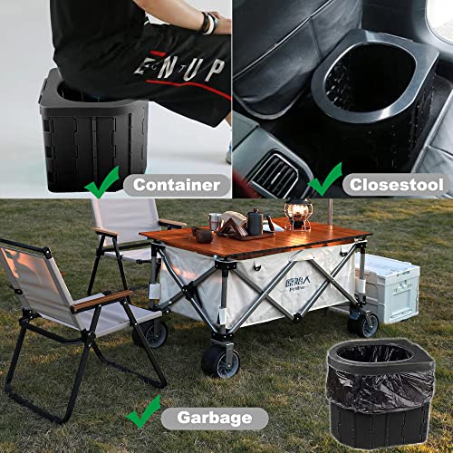 KINSPORY Campingtoilette, Mobile Toilette, Trenntoilette, Tragbare Toilette für Draußen oder Drinnen,faltbares Töpfchen für Autocamping (Schwarz ohne Deckel)