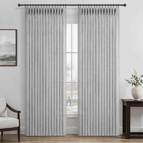 Thick Linen Light Grey Pinch Pleated Curtains 84 Inches Long