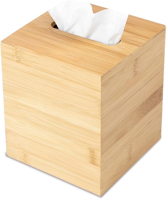 4basix Bamboo Tissue Box Holder Storage Paper Box Tissue Box Cover Car Wood Napkins Hole, Square, Wood