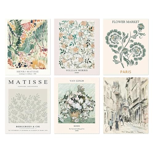 KiKiHong Set di poster vintage, 6 pezzi, 30 x 40 cm, poster Matisse, decorazione da parete per soggiorno, camera da letto e ufficio, set senza cornice