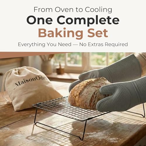 MaisonOdell Sourdough Cooling & Storage Set – Bread Cooling Rack (17×11×3), Linen Bread Bag (15×12), Heat-Resistant Oven Mitts – Complete Bread Cooling & Storage Solution by MaisonOdell - Image 4