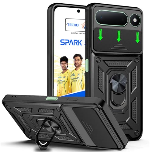 Image of AESTMO Tough Armor Tecno Spark 50 5G Bumper Back Case Cover | Ring Holder & Sliding Camera Shield Cover | 360 Degree Protection Back Case Cover for Tecno Spark 50 5G (Black)