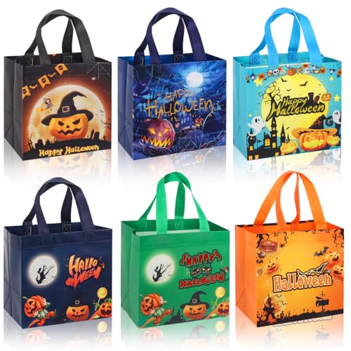 Lanfixilly Halloween Trick or Treat Bags 6PCS Halloween Candy Bags Party Favor Supplies with Handles Reusable Non-Woven Gift Bag
