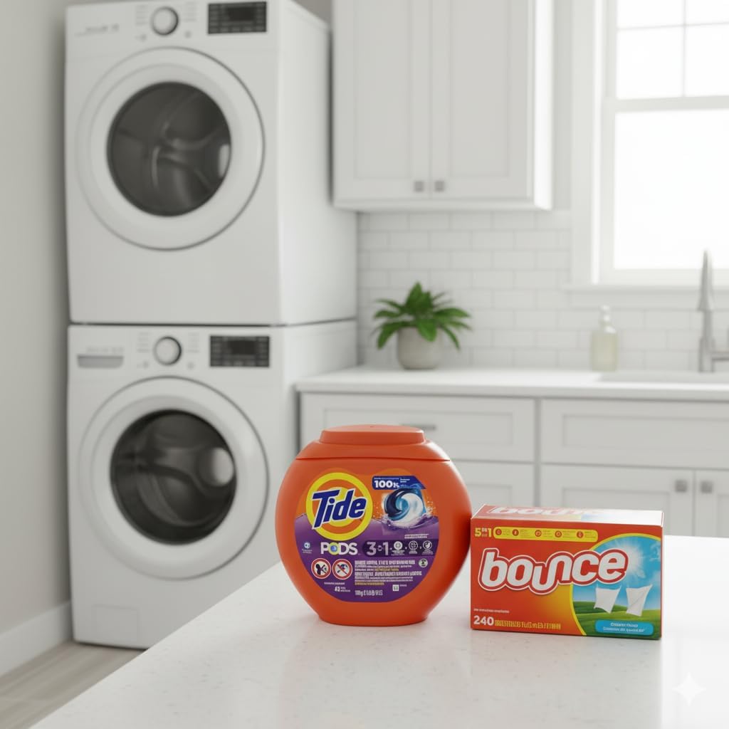 Tide Pods Spring Meadow 42ct + Bounce Outdoor Fresh 240ct Bundle | Laundry Detergent Pacs & Dryer Sheets Combo | Convenient Household Essentials Pack