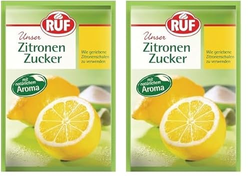 RUF Zitronen-Zucker, aromatisierter Zucker mit natürlichem Zitronen-Aroma, wie geriebene Zitronenschale zu verwenden, glutenfrei, vegan, 3 x 10g (Packung mit 2)