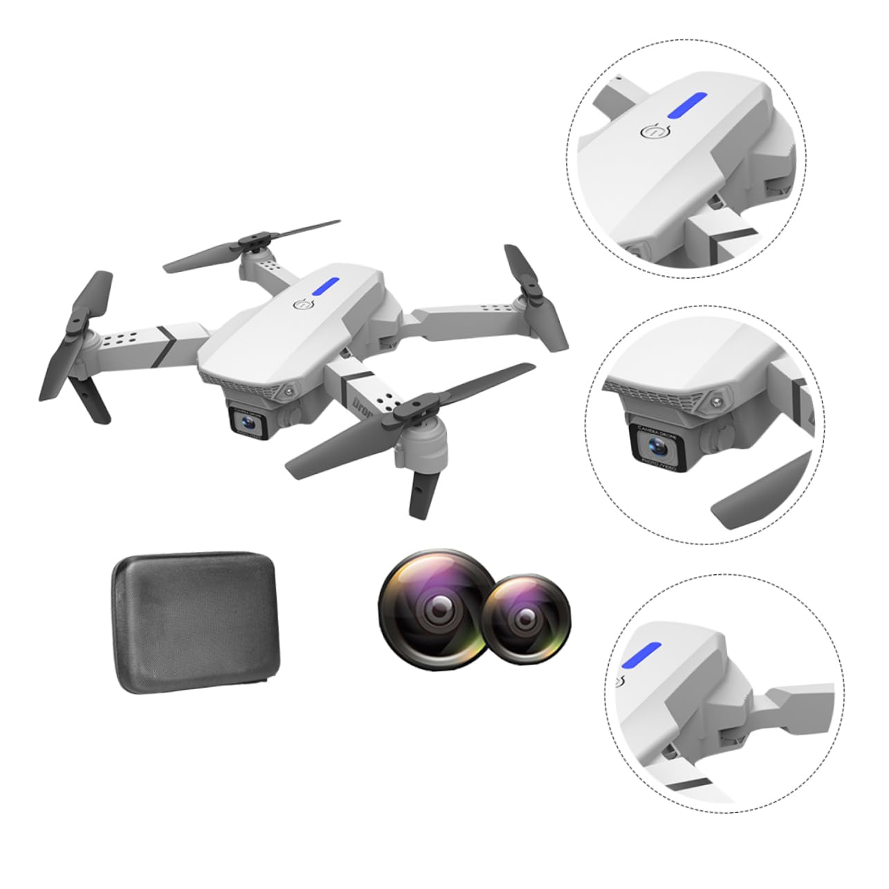 Dron Plegable E525 de Doble Cámara 4k para Fotografía Aérea | Cuadricóptero Blanco de Plástico, Vuelo Estable y Ligero, Batería Lipo 3.7v 1800mah 3 Pilas Aa