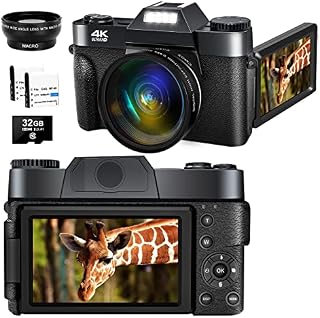 Digital Camera, Autofocus 4K 48MP Compact Camera with 32GB SD Card Wide-angle Lens, Compact Digital Camera with 16X Digital Zoom 3.0 Inch Display, Cameras for Photography Beginners (2 Battery)