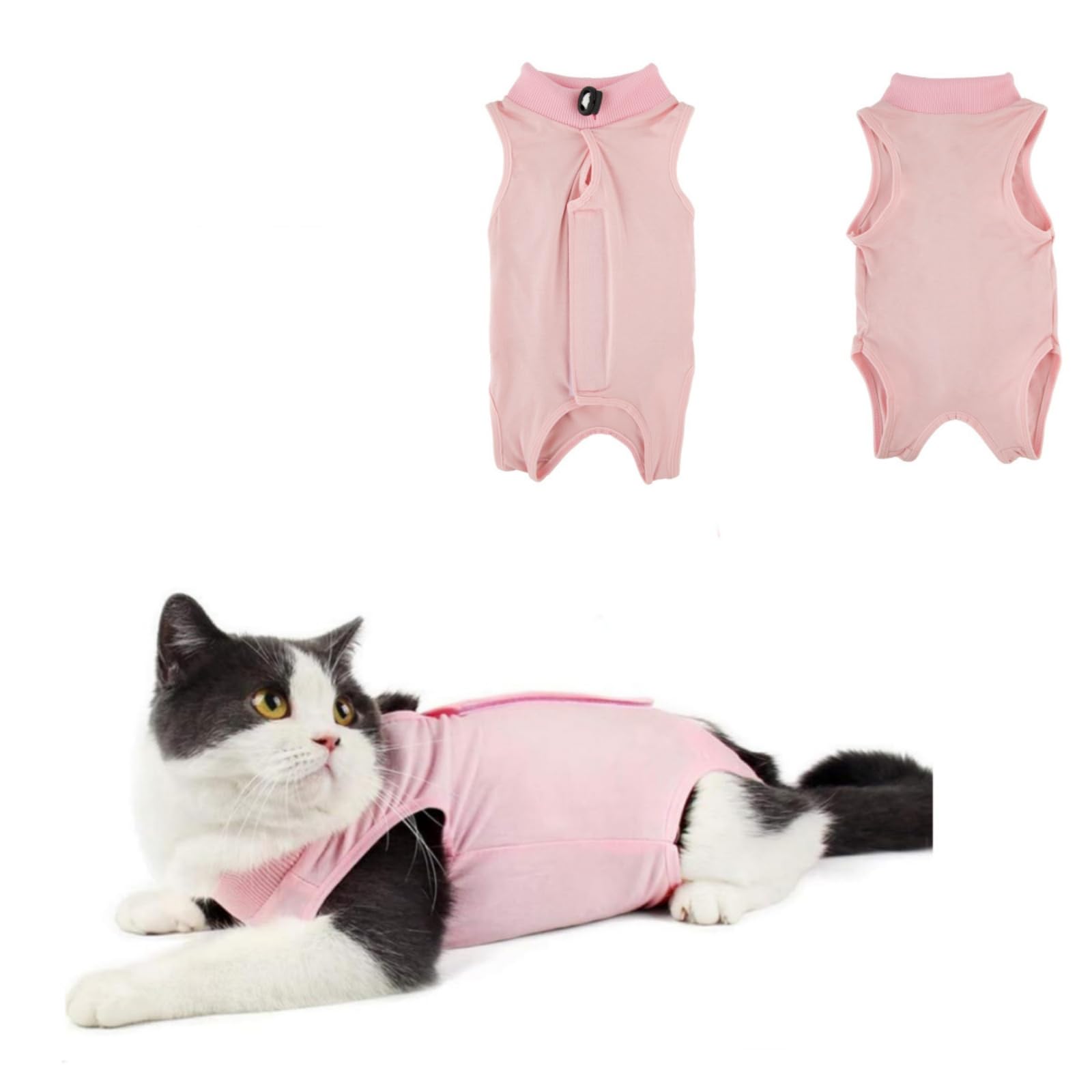 Cat Recovery Suit,Post Surgery Onesie for Kitten,Breathable Soft Anti Licking Cat Bodysuit,Spay Surgical Recovery Clothes for Abdominal Wounds Skin Diseases,Elizabethan Collar Alternative (Pink, M)