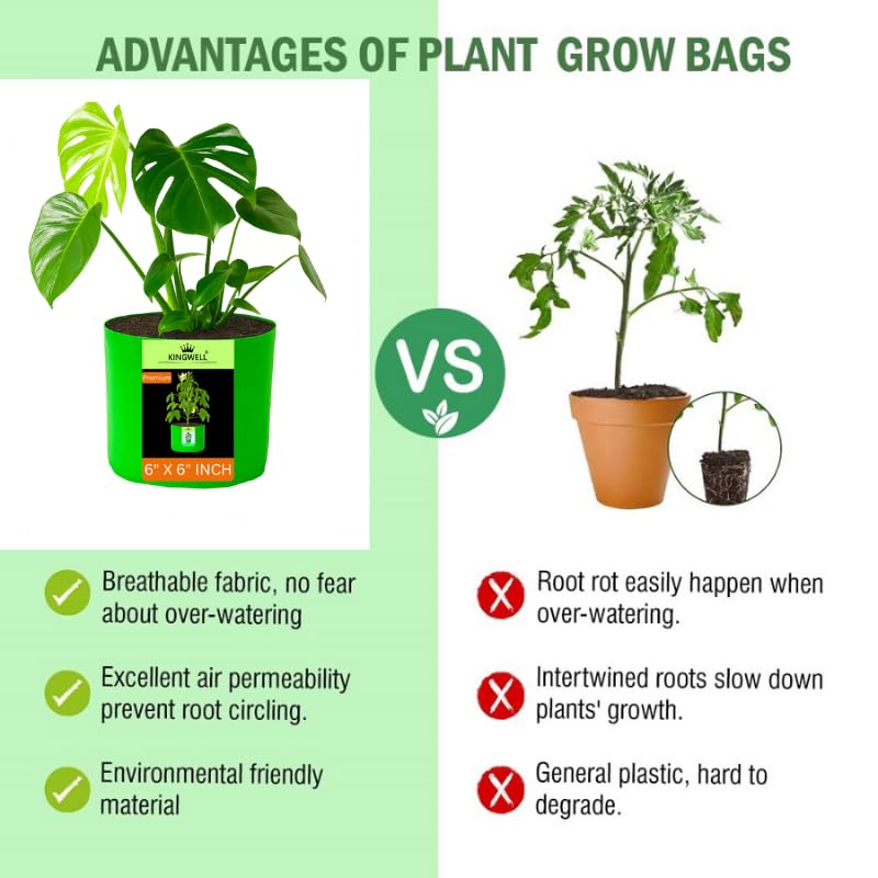 Image of Kingwell Grow Bags 6x6 inches -Pack of 2 Bags for Plants Gardening Home, Grow Bags for Terrace Gardening
