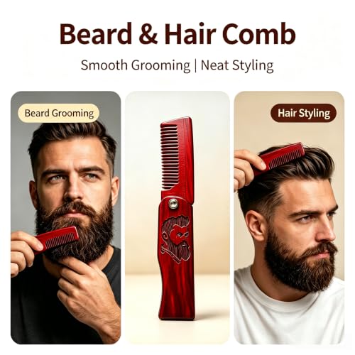 Image of Beard Brush Set for Men | with 100% Boar Bristle Black Walnut Wood Beard Brush, Foldable Beard Brush, Foldable Scissors, Beard Comb
