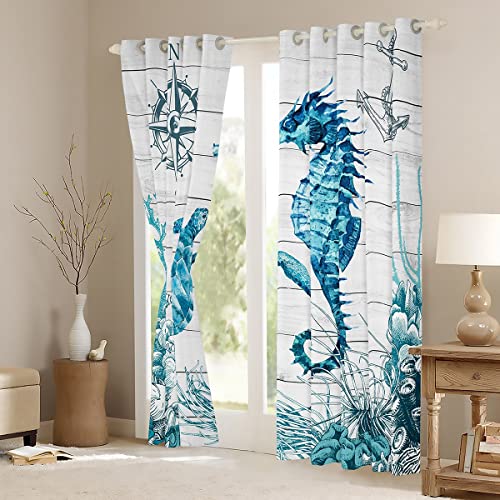 Cortinas opacas playa con diseño de cangrejos decorativas para ventana de salón 4