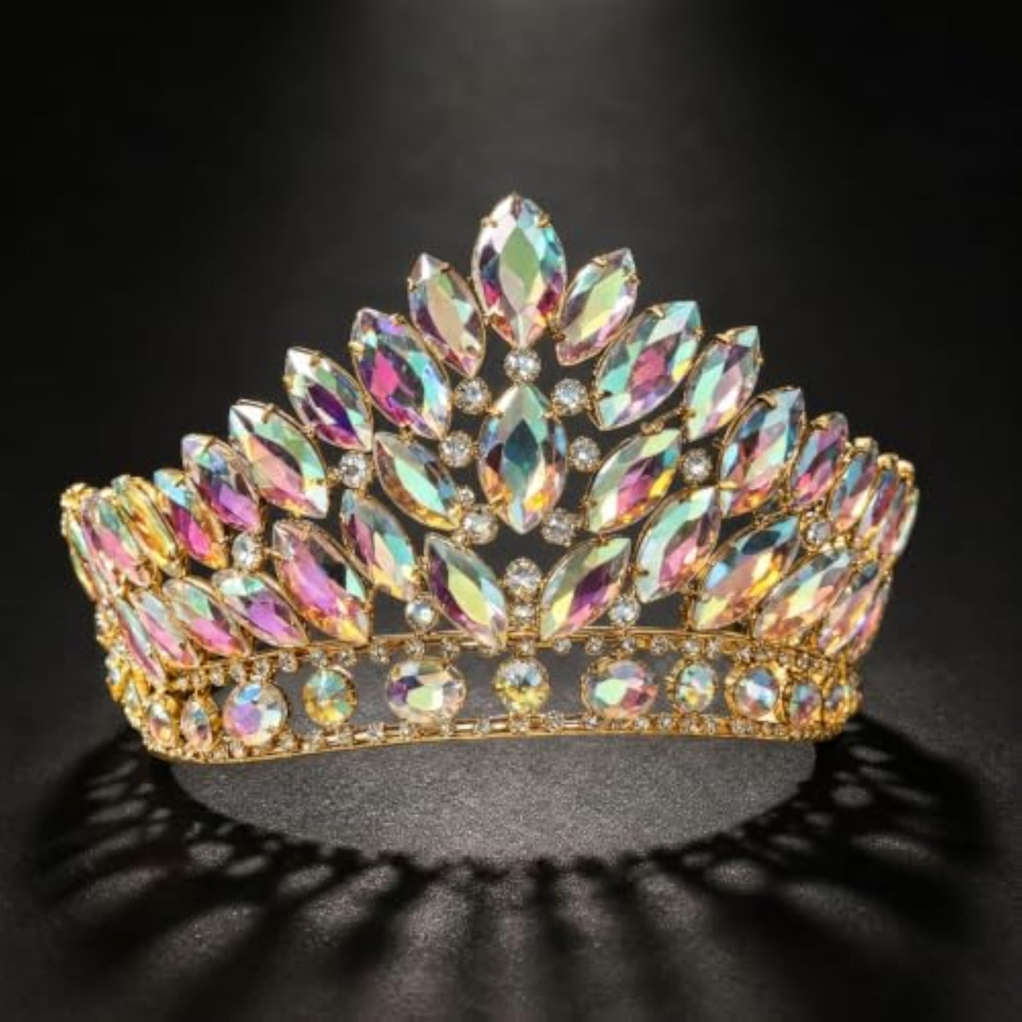 Ornate Alloy Tiara with Crystal-Like Stones, Charming Crown Headpiece