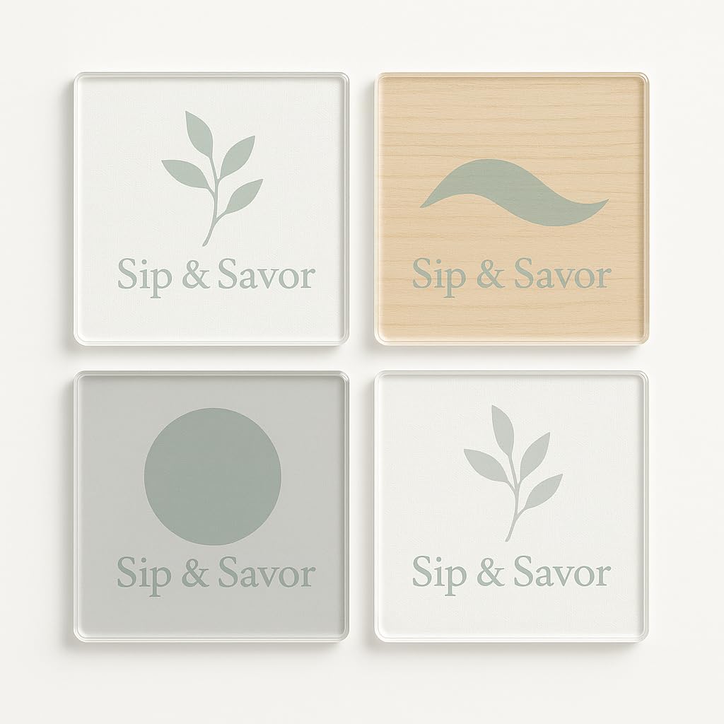 The Plum Penguin Serene Sips Acrylic Coaster Gift Set Of 4 With Design - Minimalist Scandi Aesthetic For Stylish Home Decor
