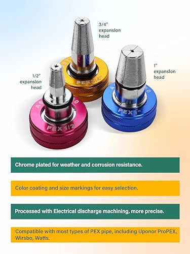 AMZCNC PEX Pipe Expansion Tool Kit Manual Expander Tool Kit ASTM F1960 Standard PEX Expansion Tool Kit with 1/2", 3/4", and 1" Expansion Heads for PEX-a Piping - Includes Pipe Cutting Tool