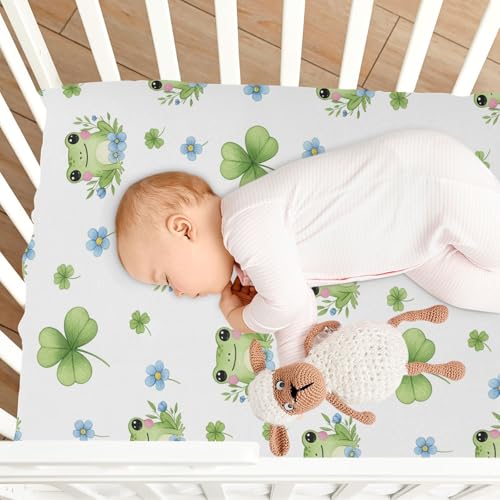 Image of Frog Flowers White Fitted Crib Sheet for Boys Girls Baby Bed Sheets for Toddler Bed Mattress,39 x 27 in