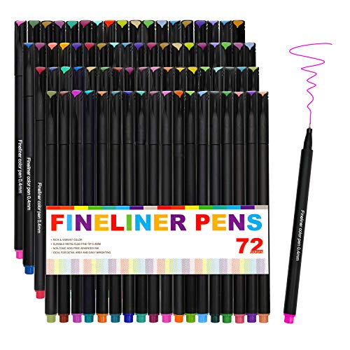 VITOLER 72 Pack Fineliner Color Pens Set, Fine Point Colored Sketch Writing Drawing Pens for Bullet Journal Planner Note Taking and Coloring Book Great for Art Crafts Scrapbooks School Supplies