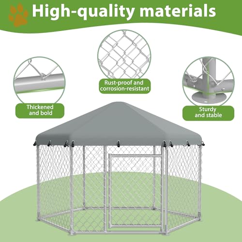 FIVMEN Outdoor Hundezwinger 210x185x150 cm Groß Hundekäfig Hundehütte Hundehaus Verzinkter Stahl mit Sonnenschutz Dach und Abschließbarer Tür Hundezaun Hundeauslauf Draußen
