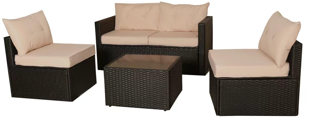 Générique Salon de Jardin Exterieur en Résine Tressée Poly Rotin Salon de Jardin 4 Personnes Fauteuil en rotin modulable, Entretien Facile