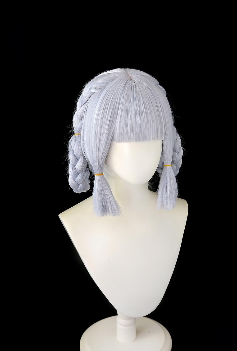 Silver White Short Hair Twisted Braid Wig Tied Hair Bangs Full Hair cos anime show Simulation wig 33cm 12inch (Kamisato Ayaka)