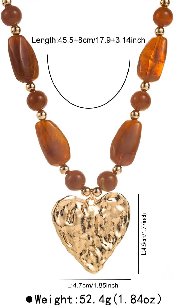 Chunky Heart Necklace for Women Gold Heart Pendant Necklace Statement Irregular Beaded Choker Necklaces Vintage Jewelry Gift - Image 4