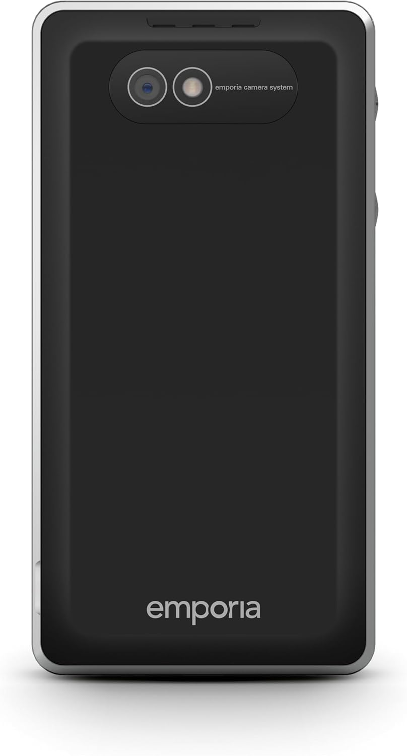 Close-up back view of the Emporia Prime-LTE phone, focusing on the camera module and the 'emporia camera system' text.
