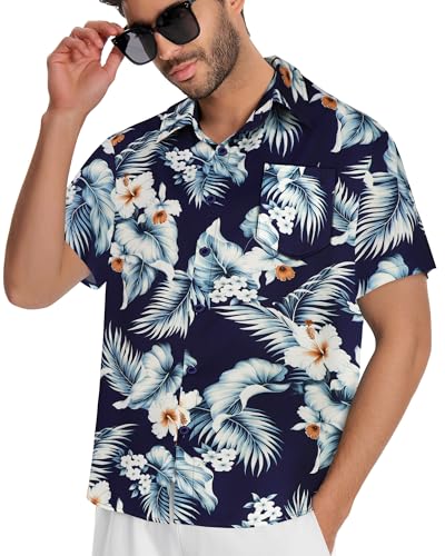 Image of Men Hawaiian Shirt Short Sleeve Summer Beach Button Down Shirts with Pocket