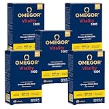 Omega 3 2000mg para 2 Cápsulas Sin Sabor a Pescado - OMEGOR Vitality 1000 Omega-3 IFOS para Corazón, Cerebro y Visión - 60 Cps (Paquete de 5)