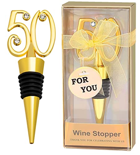 Ubrand 12PCS 50th Birthday Wine Stopper, Gold, Round, Perfect for 50th Birthday Party Favors, Wedding, Bottle Stopper Keepsake