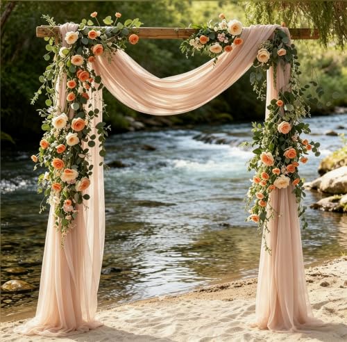 Image of Wedding Glitter Arch Draping Fabric Nude 1 Panel 29 inch x 6.5 Yards Sheer Backdrop Curtain Drapery for Summer Wedding Ceremony Birthday Party Indoor Ceiling Decor