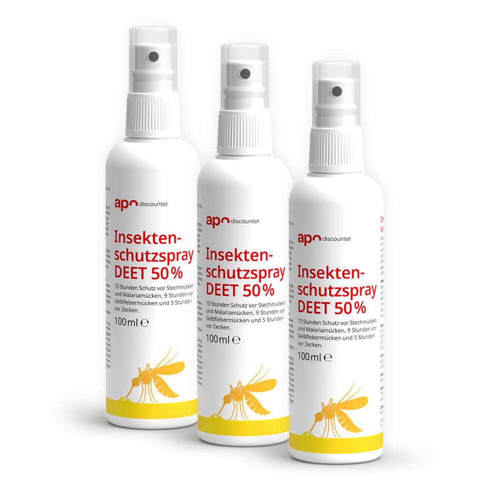 apodiscounter DEET 50% Insektenschutzspray - gegen Mücken und Zecken für Reisen, Outdoor & Tropen (3x 100 ml)