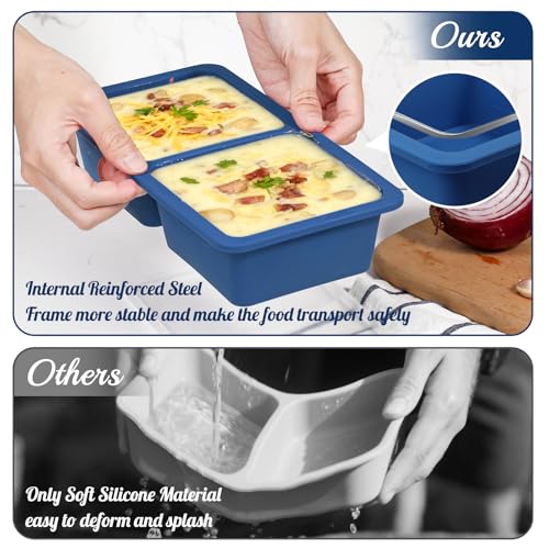 KOLUTI Antihaft-Silikon 2 Suppenwürfel Gefrierfach mit Kunststoffdeckel, 2-Pack 400ML Große Eiswürfel-Sauce Formen Maker, Stapelbare Mahlzeit Prep Lebensmittel Lagerung Gefrierbehälter, BPA-frei