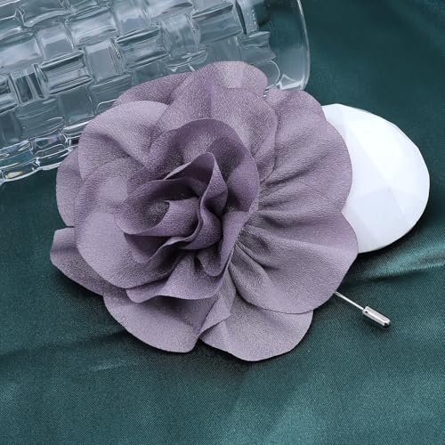 Image of Rrdaily Chunky Flower Brooches Pins for Women,Trendy Charming Chiffon Red Rose Corsage, Aesthetic Accessories for Wedding Ceremony (Purple), Large