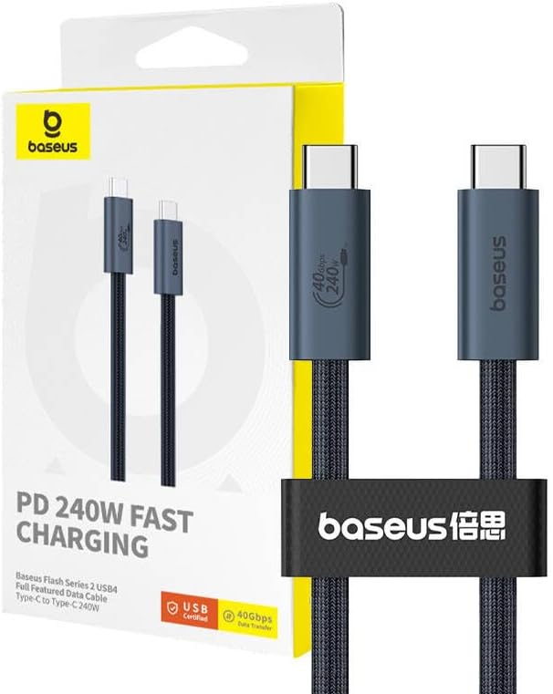 Baseus Flash Series 2 USB4 Full Featured Data Cable Type-C to Type-C 240W 1M-Cluster Black Compatible for iPhone 15 Series